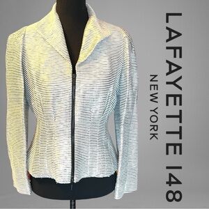 LAFAYETTE 148 Size 2 Peplum Ribbed Striped Off-white Silver Shimmer Blazer